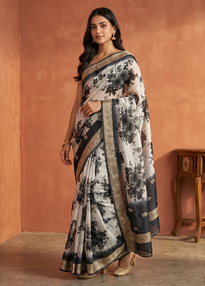 White Tussar Silk Saree With Blouse Piece