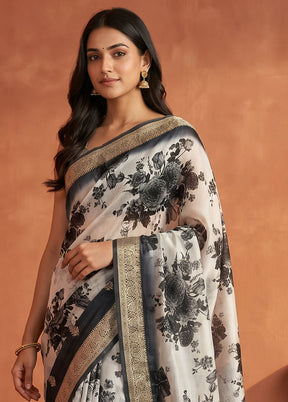 White Tussar Silk Saree With Blouse Piece