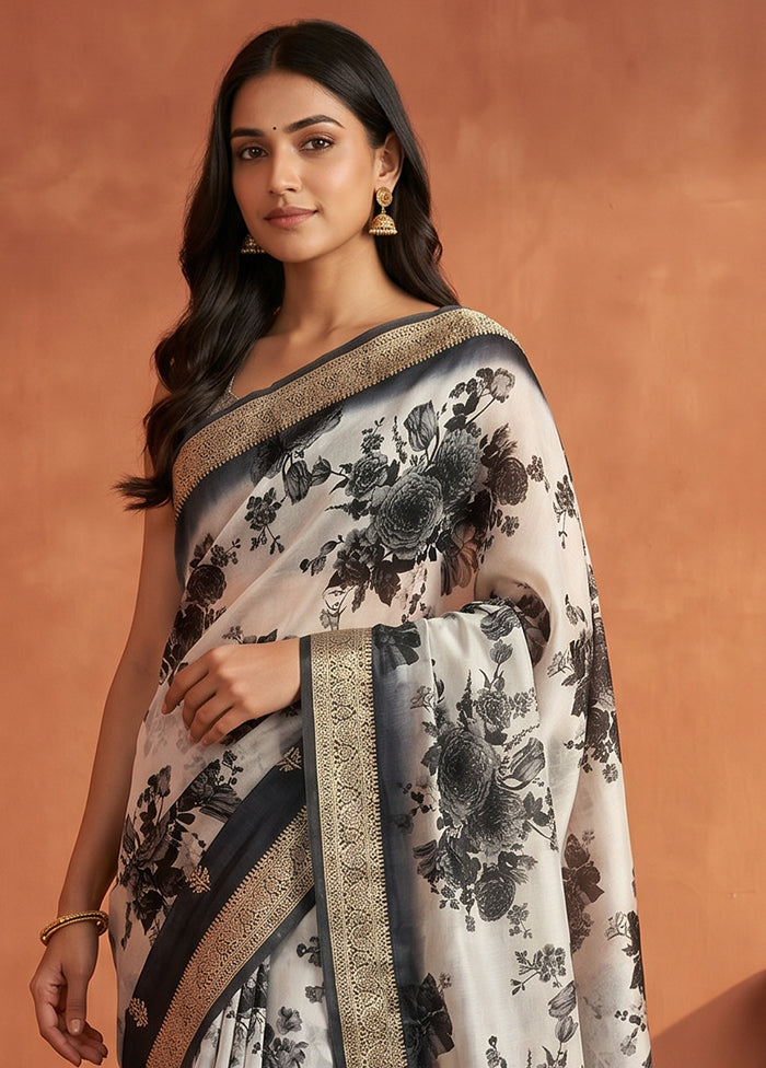 White Tussar Silk Saree With Blouse Piece