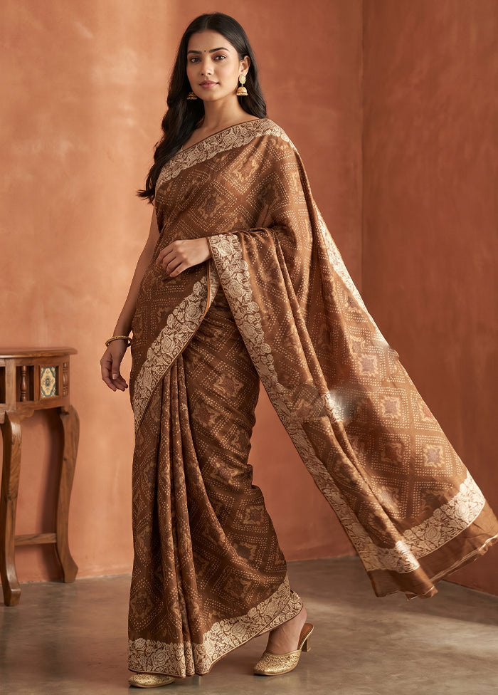 Brown Tussar Silk Saree With Blouse Piece