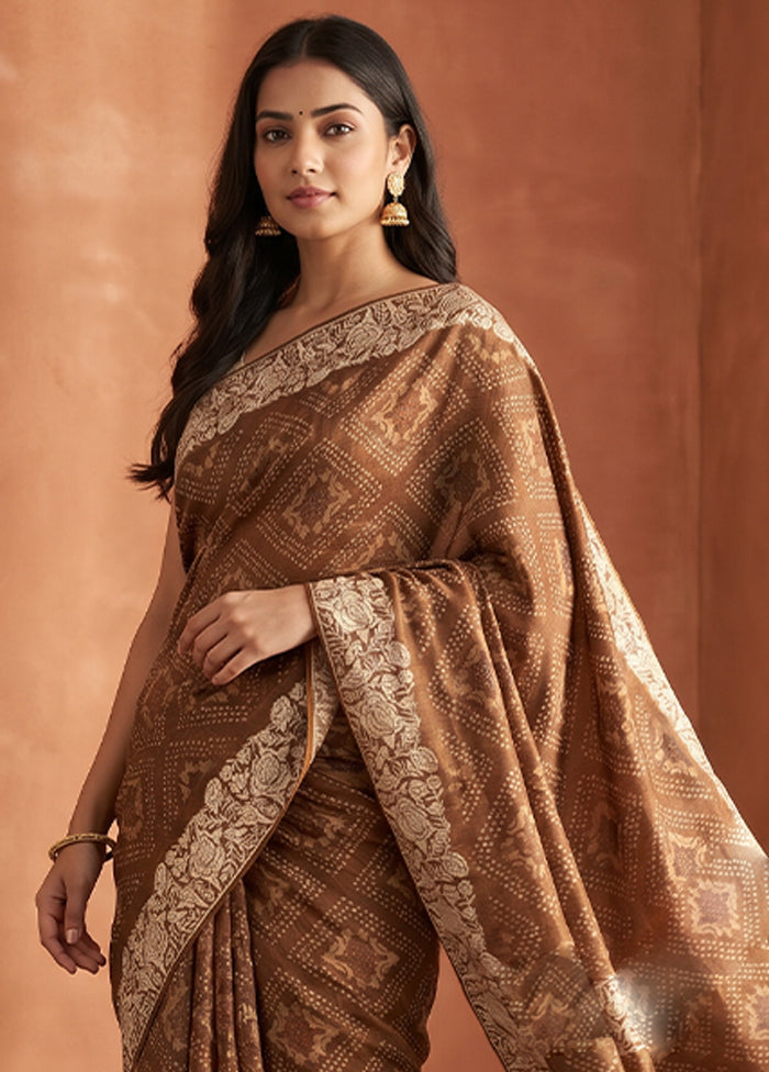 Brown Tussar Silk Saree With Blouse Piece