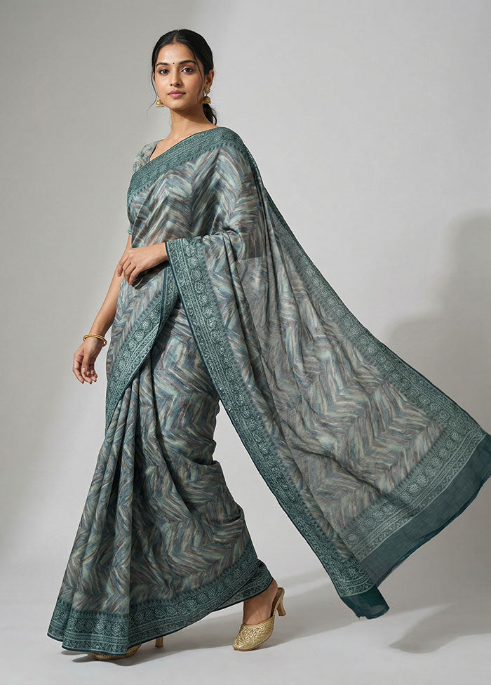 Blue Tussar Silk Saree With Blouse Piece
