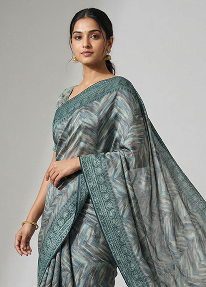 Blue Tussar Silk Saree With Blouse Piece