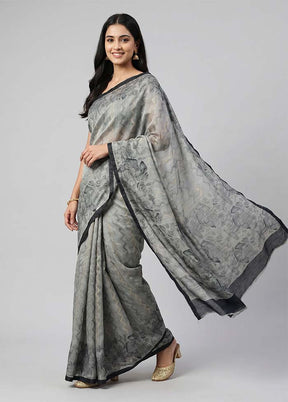 Grey Tussar Silk Saree With Blouse Piece