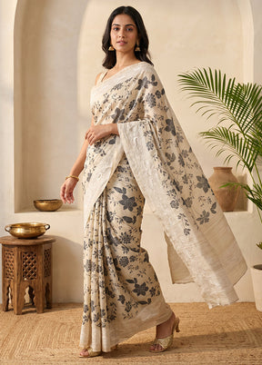 Cream Tussar Silk Saree With Blouse Piece