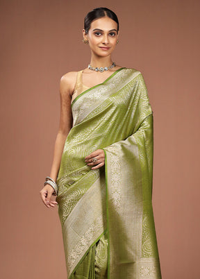 Green Dupion Silk Saree With Blouse Piece