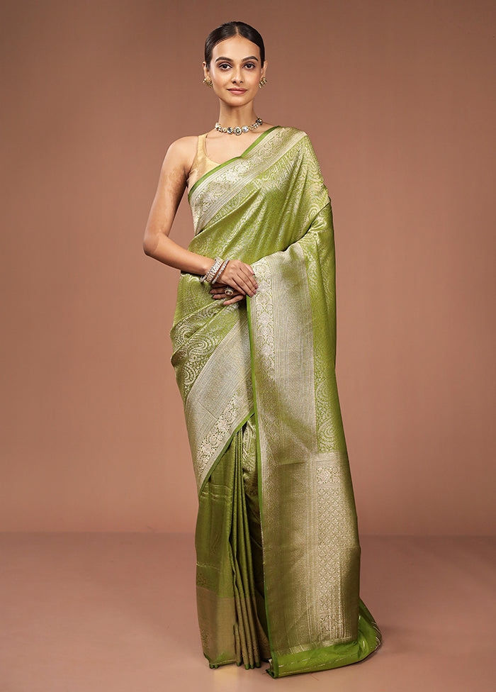 Green Dupion Silk Saree With Blouse Piece
