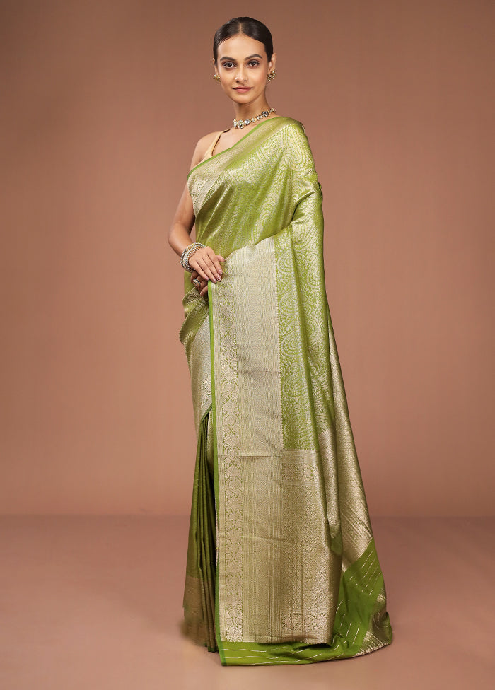 Green Dupion Silk Saree With Blouse Piece