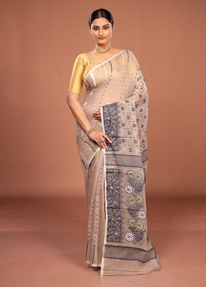 Cream Jamdani Cotton Saree Without Blouse Piece