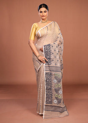 Cream Jamdani Cotton Saree Without Blouse Piece