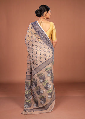 Cream Jamdani Cotton Saree Without Blouse Piece