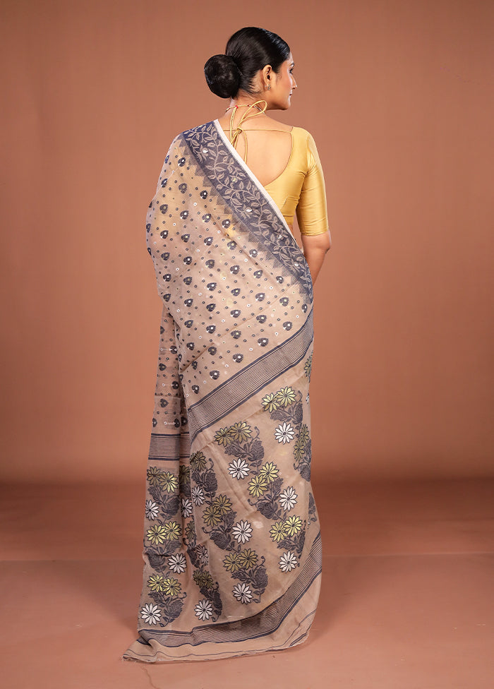 Cream Jamdani Cotton Saree Without Blouse Piece