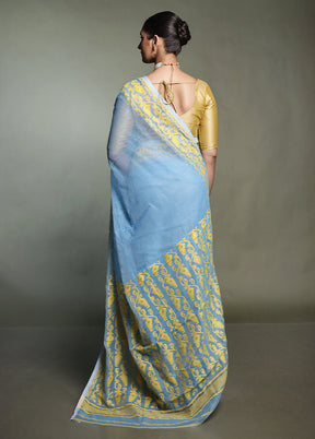 Blue Tant Jamdani Saree Without Blouse Piece