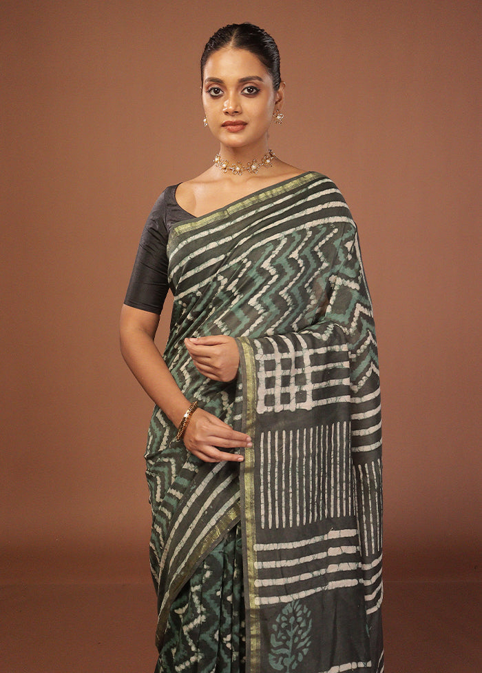 Grey Chanderi Silk Saree With Blouse Piece