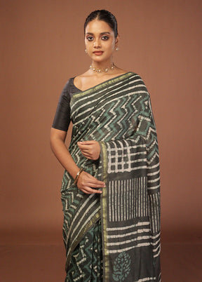 Grey Chanderi Silk Saree With Blouse Piece