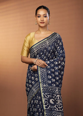 Blue Chanderi Silk Saree With Blouse Piece