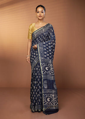 Blue Chanderi Silk Saree With Blouse Piece