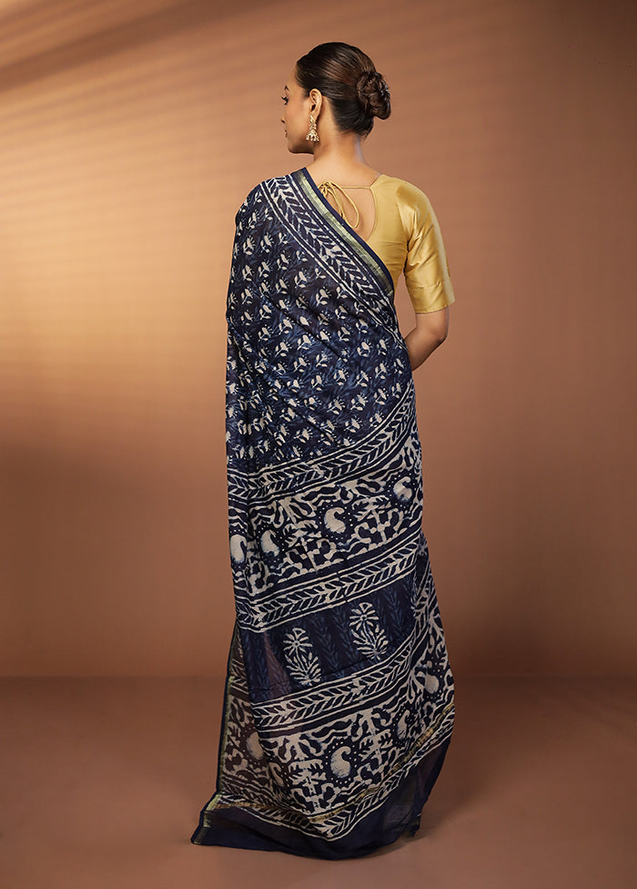 Blue Chanderi Silk Saree With Blouse Piece