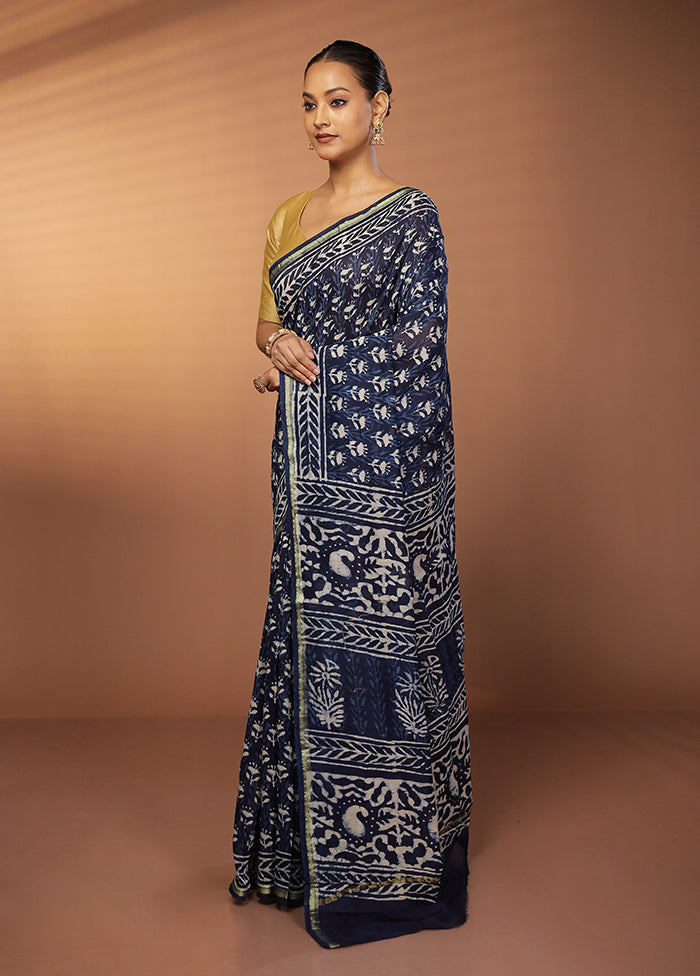 Blue Chanderi Silk Saree With Blouse Piece
