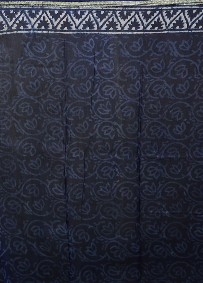 Blue Chanderi Cotton Saree With Blouse Piece