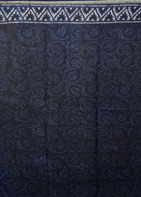 Blue Chanderi Cotton Saree With Blouse Piece