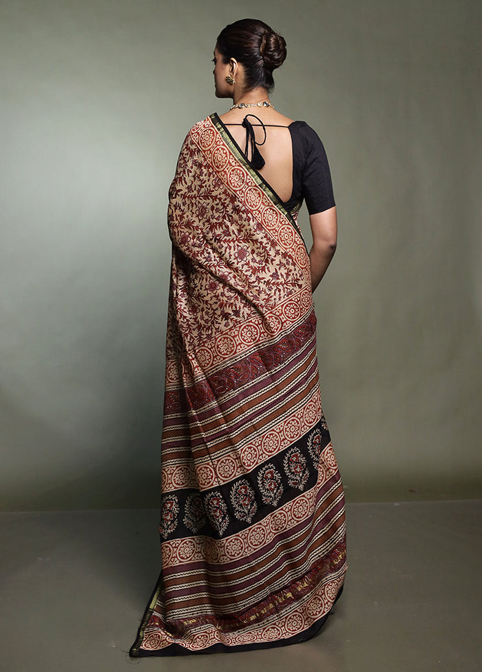 Brown Chanderi Cotton Saree With Blouse Piece