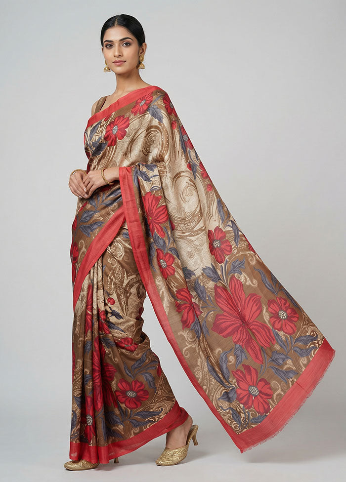 Multicolor Printed Silk Saree Without Blouse Piece