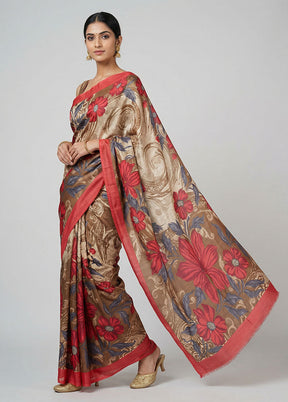 Multicolor Printed Silk Saree Without Blouse Piece