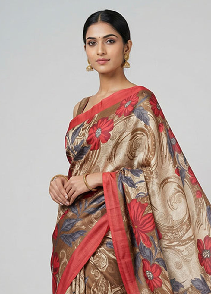 Multicolor Printed Silk Saree Without Blouse Piece