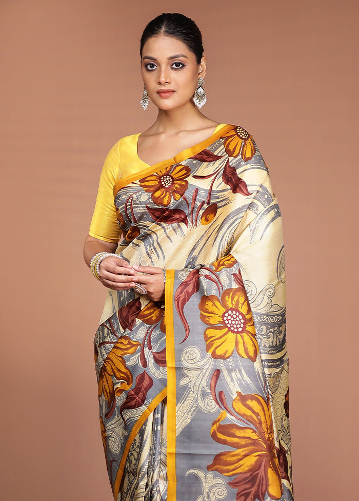 Multicolor Printed Pure Silk Saree Without Blouse Piece