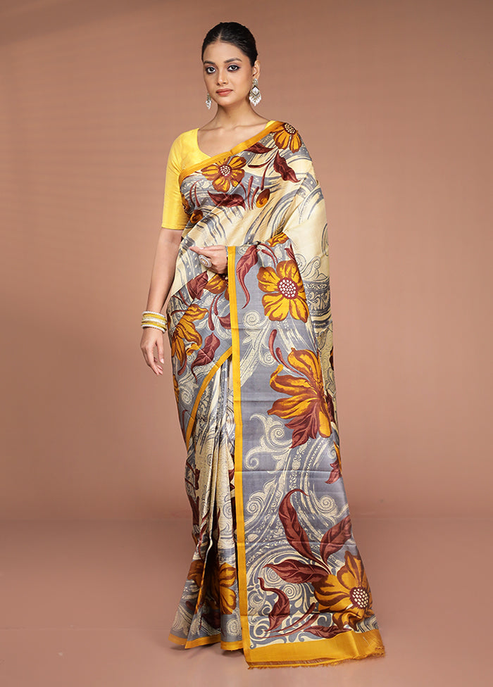 Multicolor Printed Pure Silk Saree Without Blouse Piece