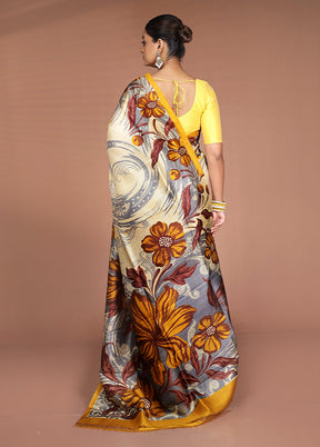 Multicolor Printed Pure Silk Saree Without Blouse Piece