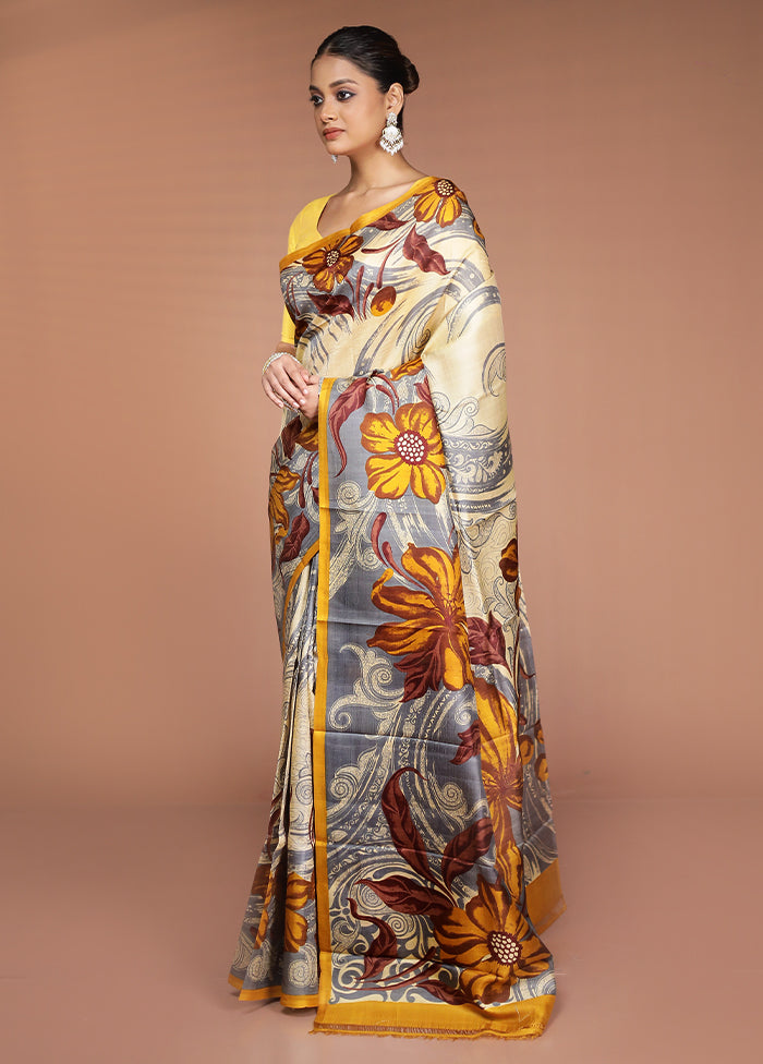 Multicolor Printed Pure Silk Saree Without Blouse Piece