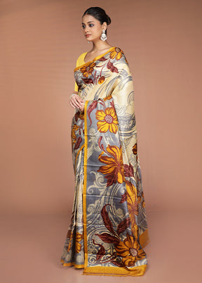 Multicolor Printed Pure Silk Saree Without Blouse Piece
