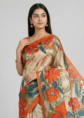 Multicolor Printed Silk Saree Without Blouse Piece