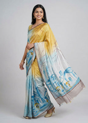 Multicolor Printed Silk Saree Without Blouse Piece