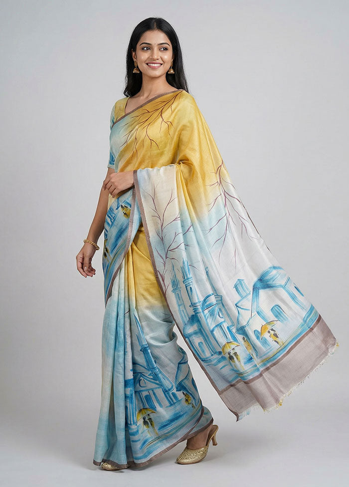 Multicolor Printed Silk Saree Without Blouse Piece