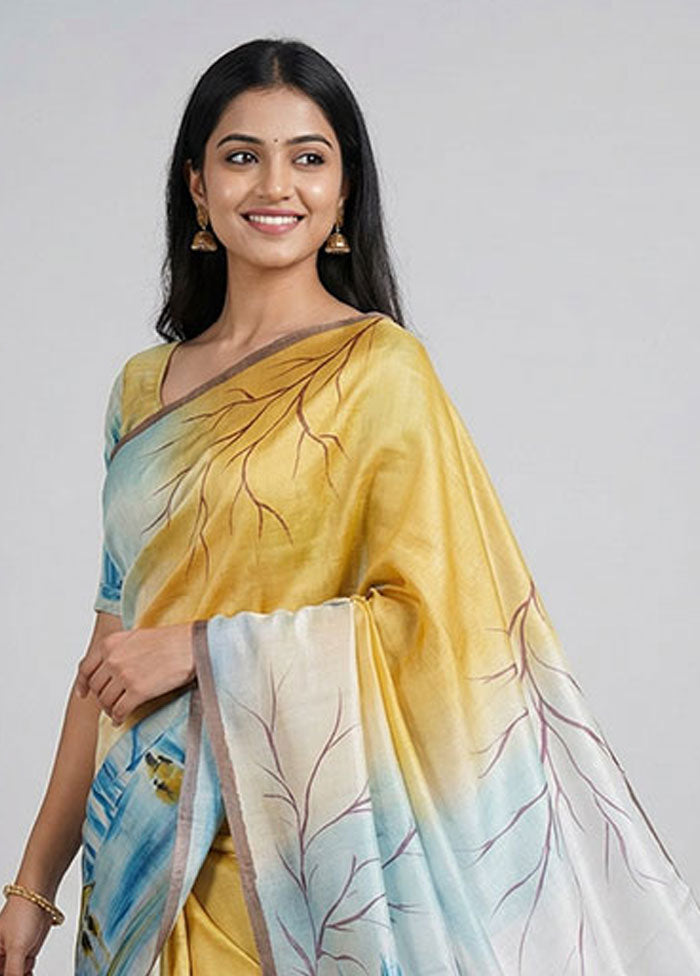 Multicolor Printed Silk Saree Without Blouse Piece