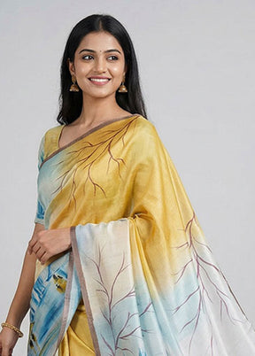 Multicolor Printed Silk Saree Without Blouse Piece