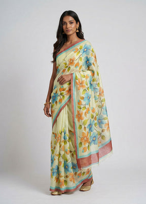 Multicolor Printed Silk Saree Without Blouse Piece