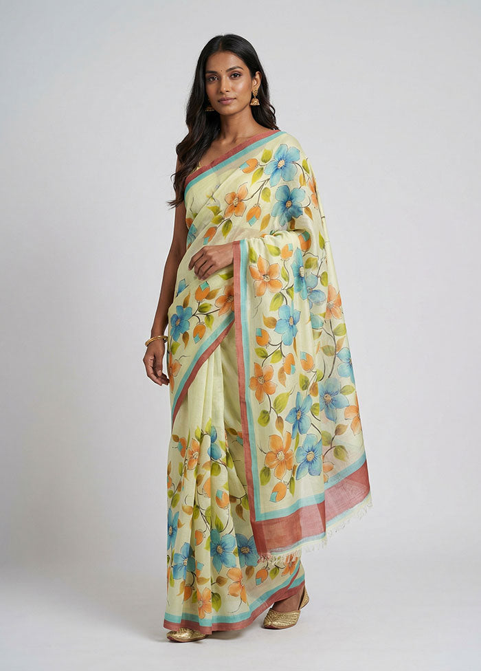 Multicolor Printed Silk Saree Without Blouse Piece