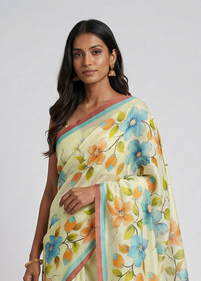 Multicolor Printed Silk Saree Without Blouse Piece