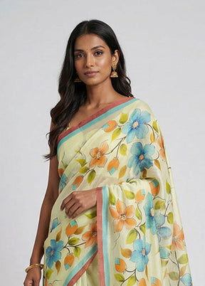 Multicolor Printed Silk Saree Without Blouse Piece