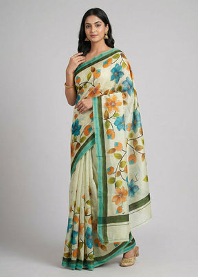 Multicolor Printed Silk Saree Without Blouse Piece