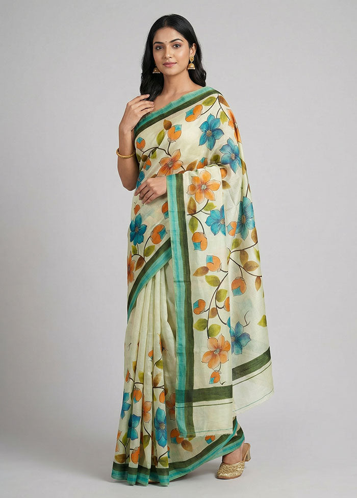 Multicolor Printed Silk Saree Without Blouse Piece