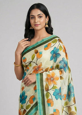 Multicolor Printed Silk Saree Without Blouse Piece
