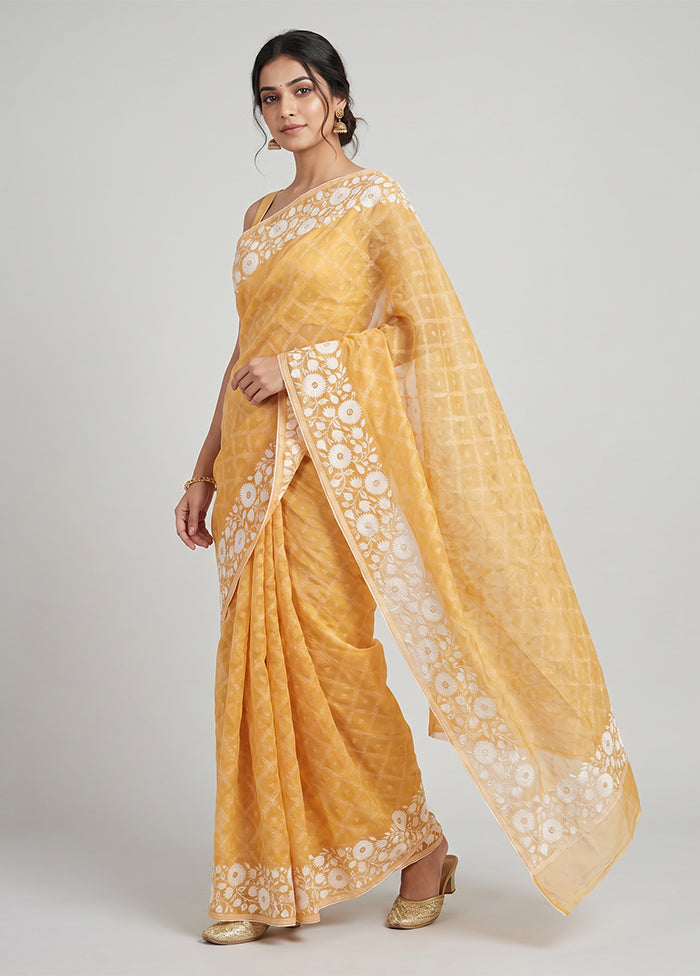 Orange Organza Saree With Blouse Piece