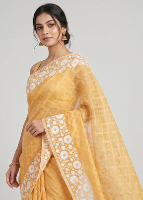 Orange Organza Saree With Blouse Piece