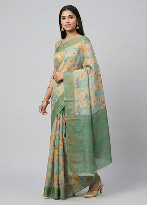Cream Handloom Tussar Pure Silk Saree With Blouse Piece