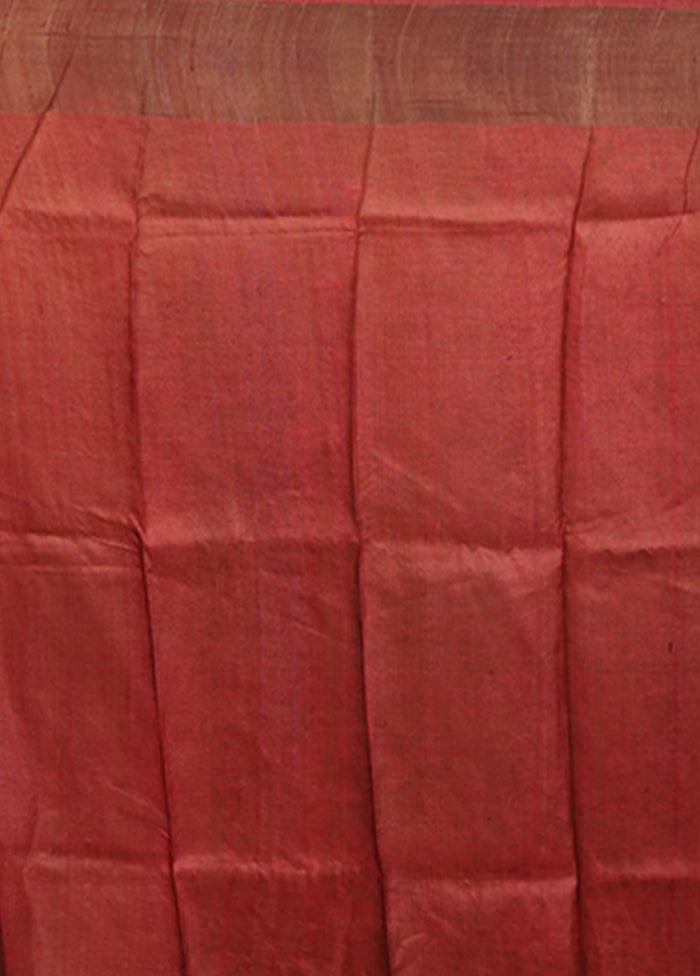 Cream Handloom Tussar Pure Silk Saree With Blouse Piece